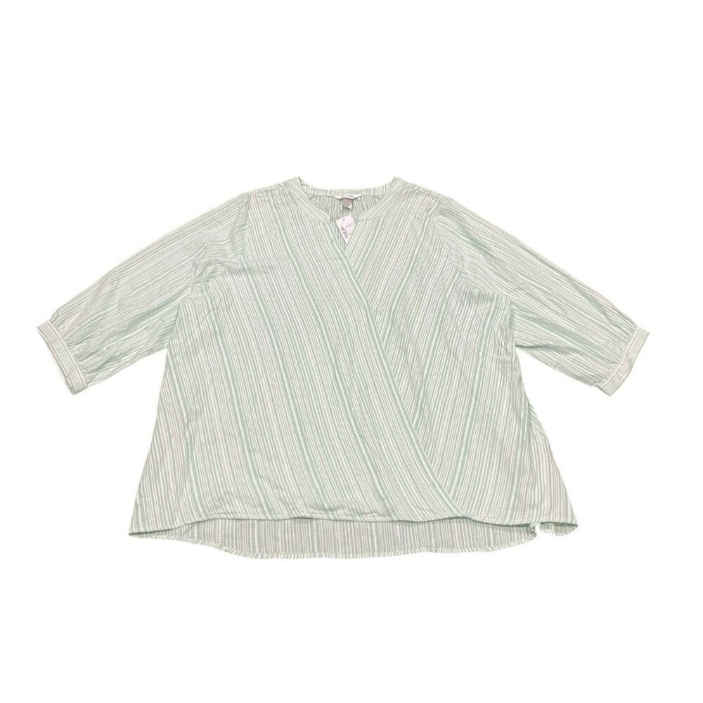 C.J. Banks Womens Embroidered Cotton‎ Wrap Top 20/22W 2X NWT Green Cottagecore